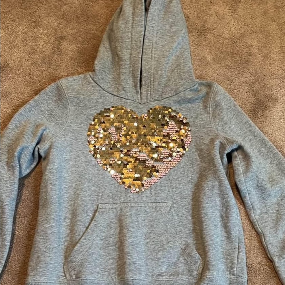 Girls Gray Aeropostale Hoodie with Sequin Heart that flips & change color Sz 10